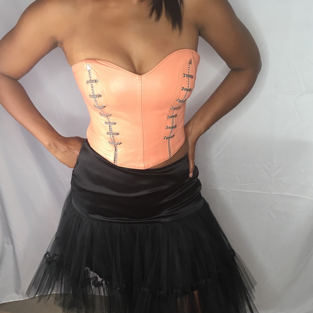 Heart Shaped Peach Leather Cropped Bustier